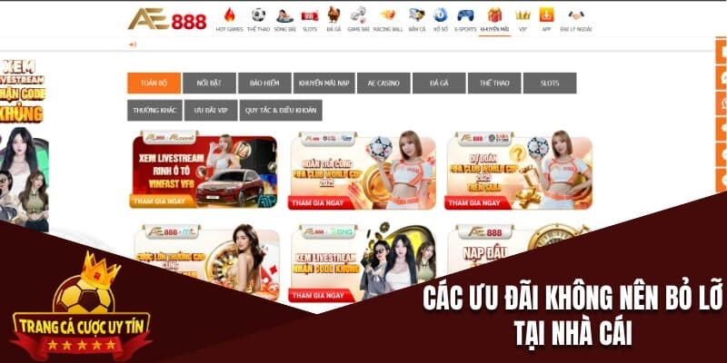 Các ưu đãi không nên bỏ lỡ tại nhà cái