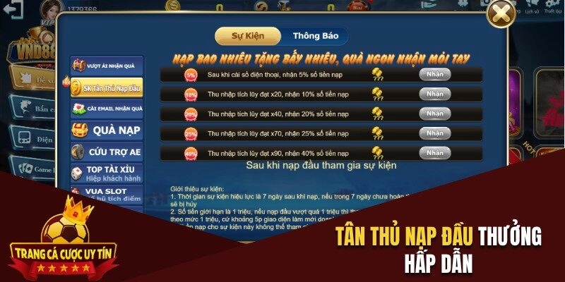 Khuyến mãi VND88 thưởng nạp đầu siêu giá trị