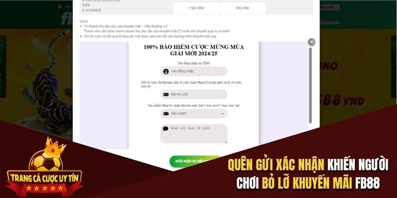 Quên gửi xác nhận khiến người chơi bỏ lỡ khuyến mãi FB88