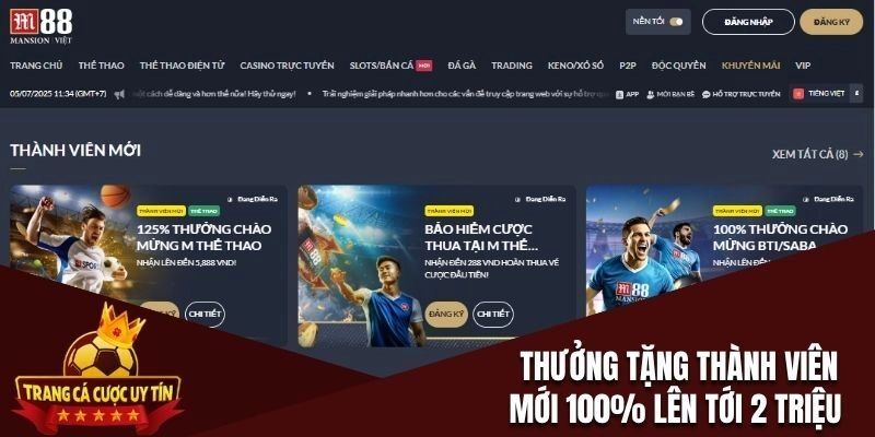 Thưởng tặng thành viên mới 100% lên tới 2 triệu đồng