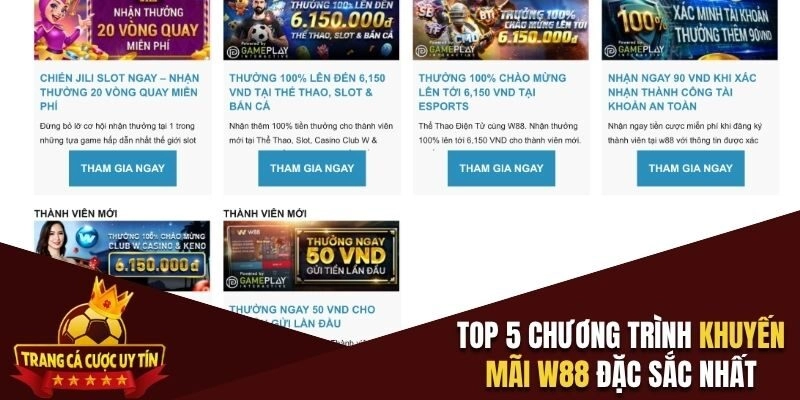Top 5 chương trình khuyến mãi W88 đặc sắc nhất năm nay
